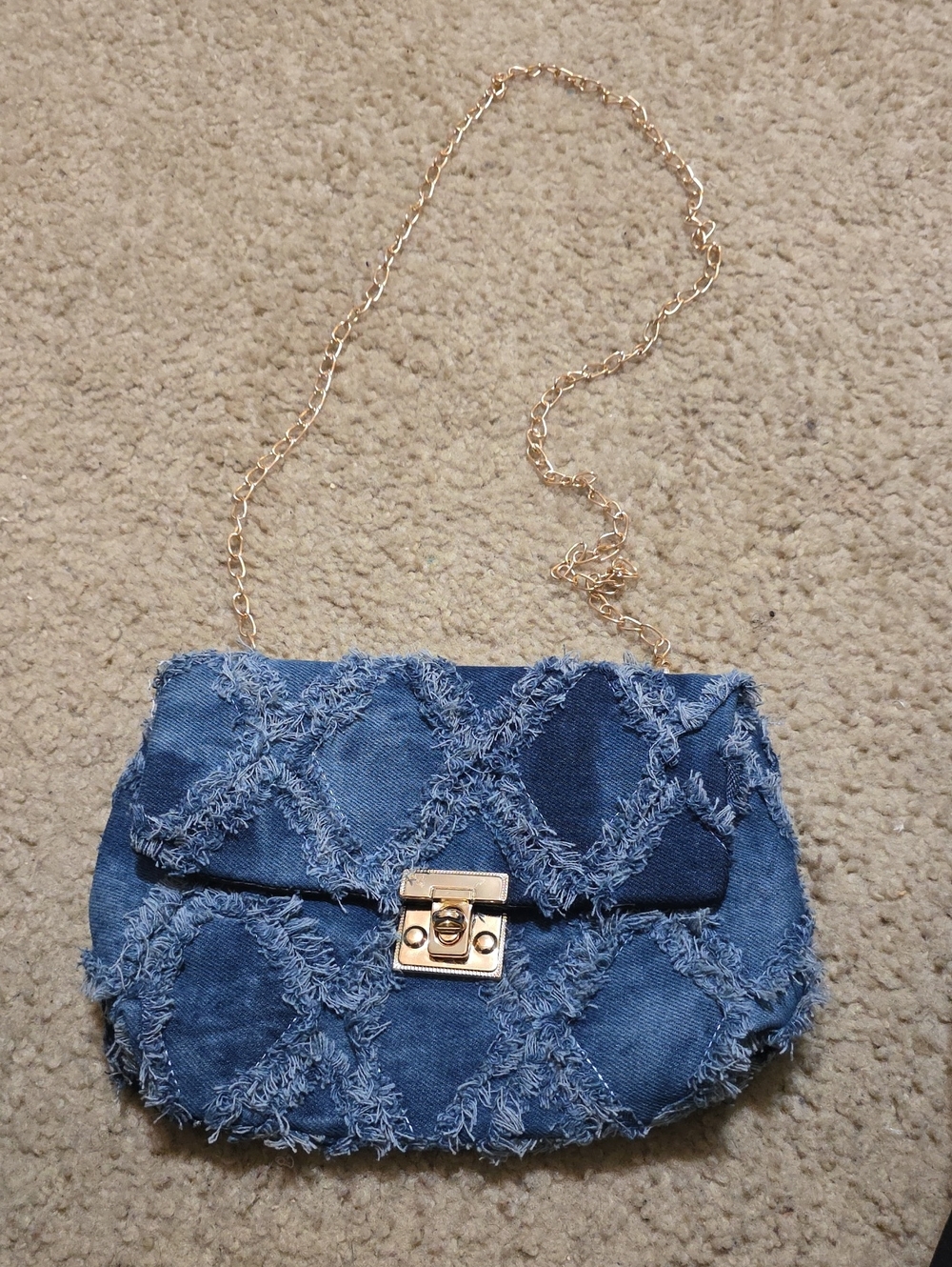 Denim Quilted Chain-Shoulder Bag - Blue